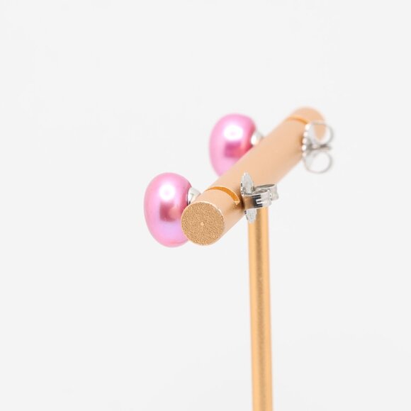 Vintage Sterling Silver Purple Fake Pearl Stud Earrings - Picture 3 of 5